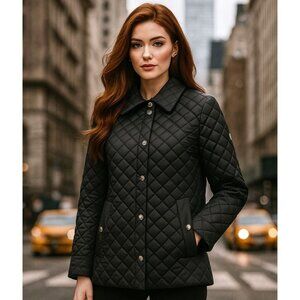 Anne Klein XXL Women’s Quilted Jacket Winter Puffer Coat Snap Front Black